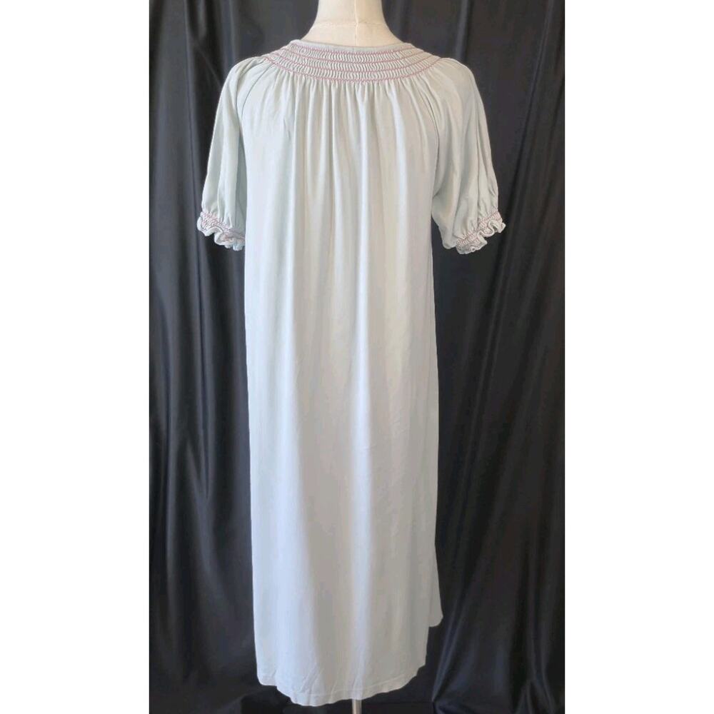 Classic Light Blue Women's Nightgown with Smocked Yoke - Picture 4 of 6